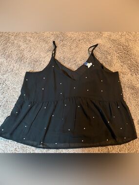 Old Navy Black Beaded V-Neck Peplum Camisole